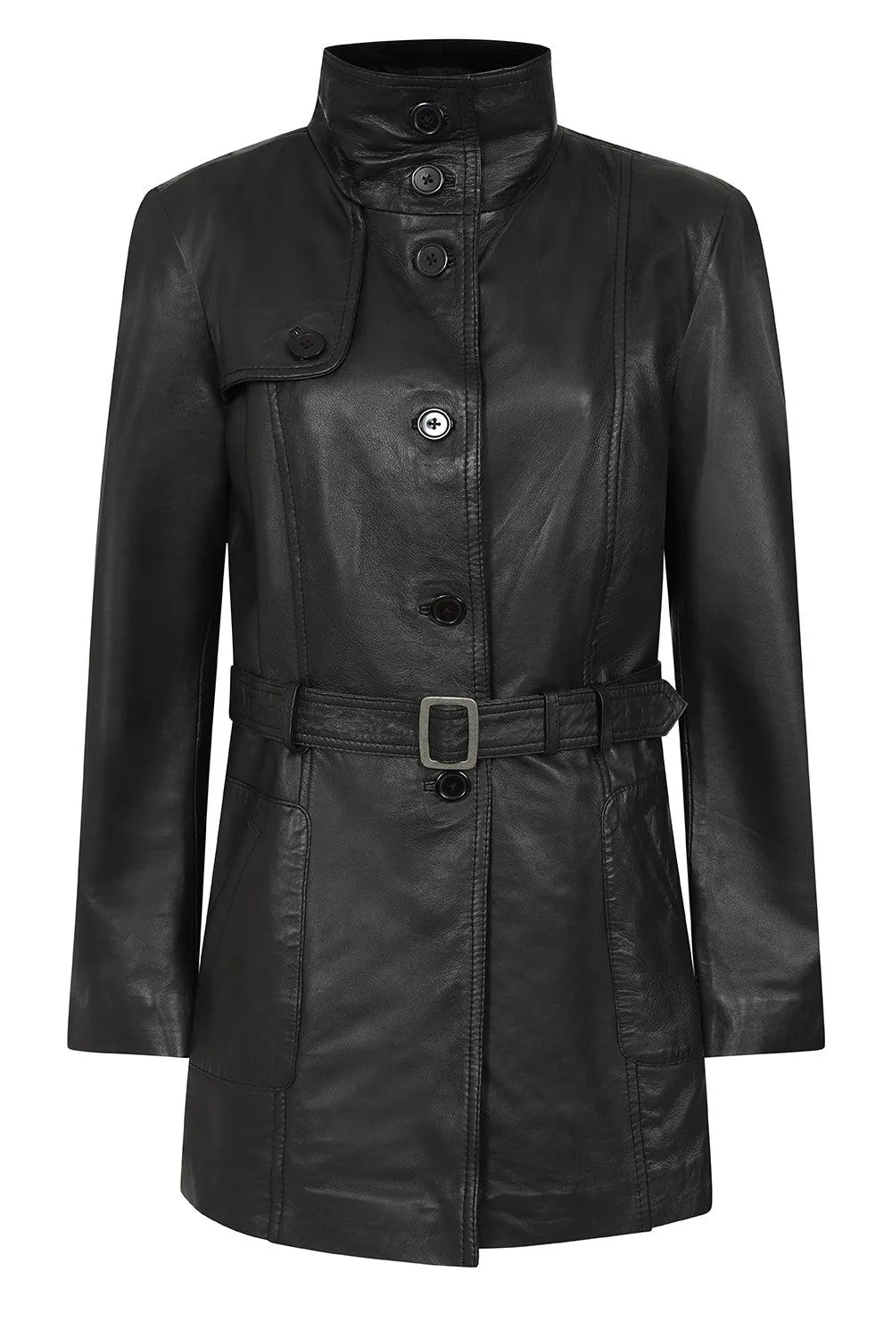 Women's 3/4 Classic Genuine Leather Coat - TINA