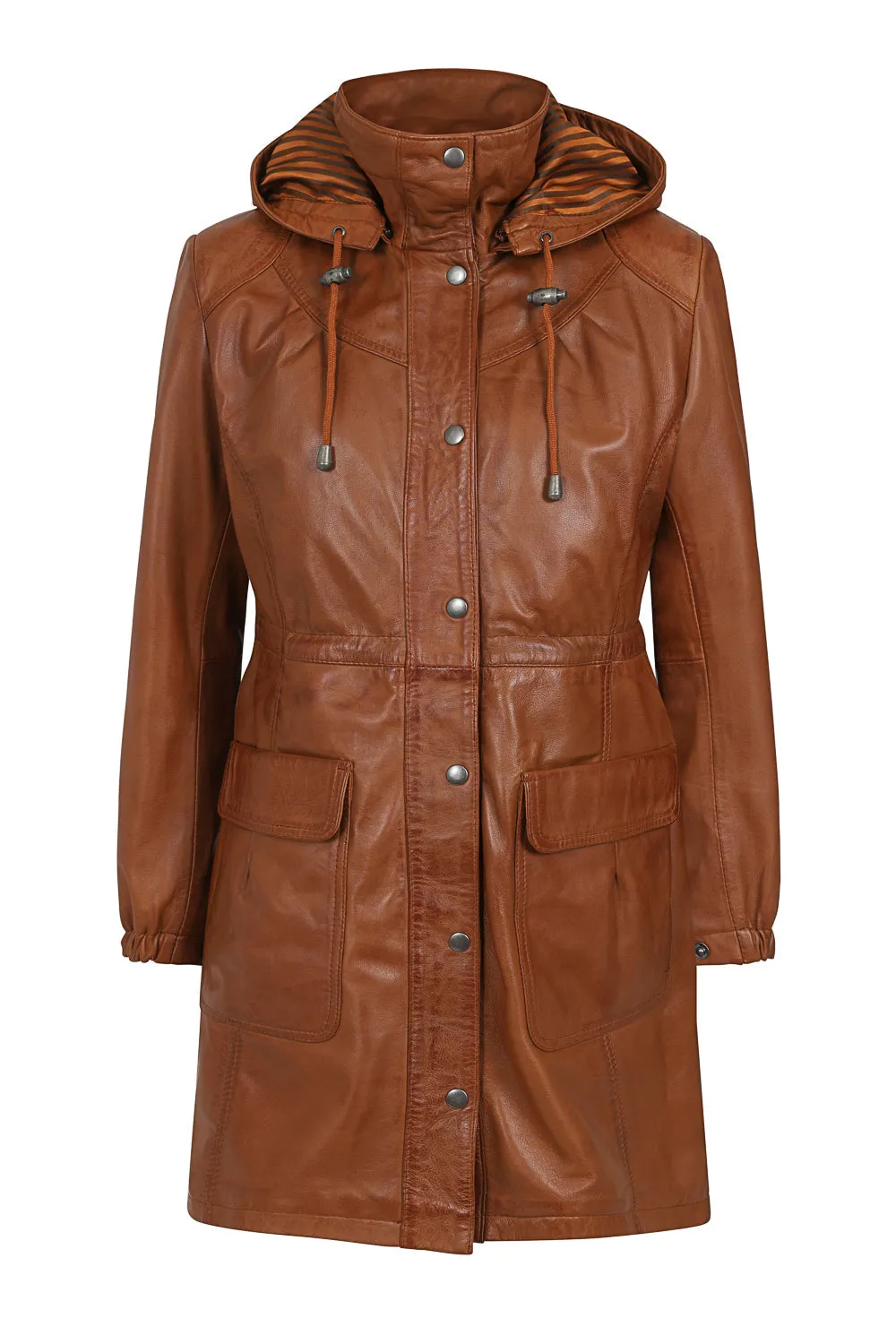 Women's  Length Tan Leather Duffle Coat - 'BECKY'