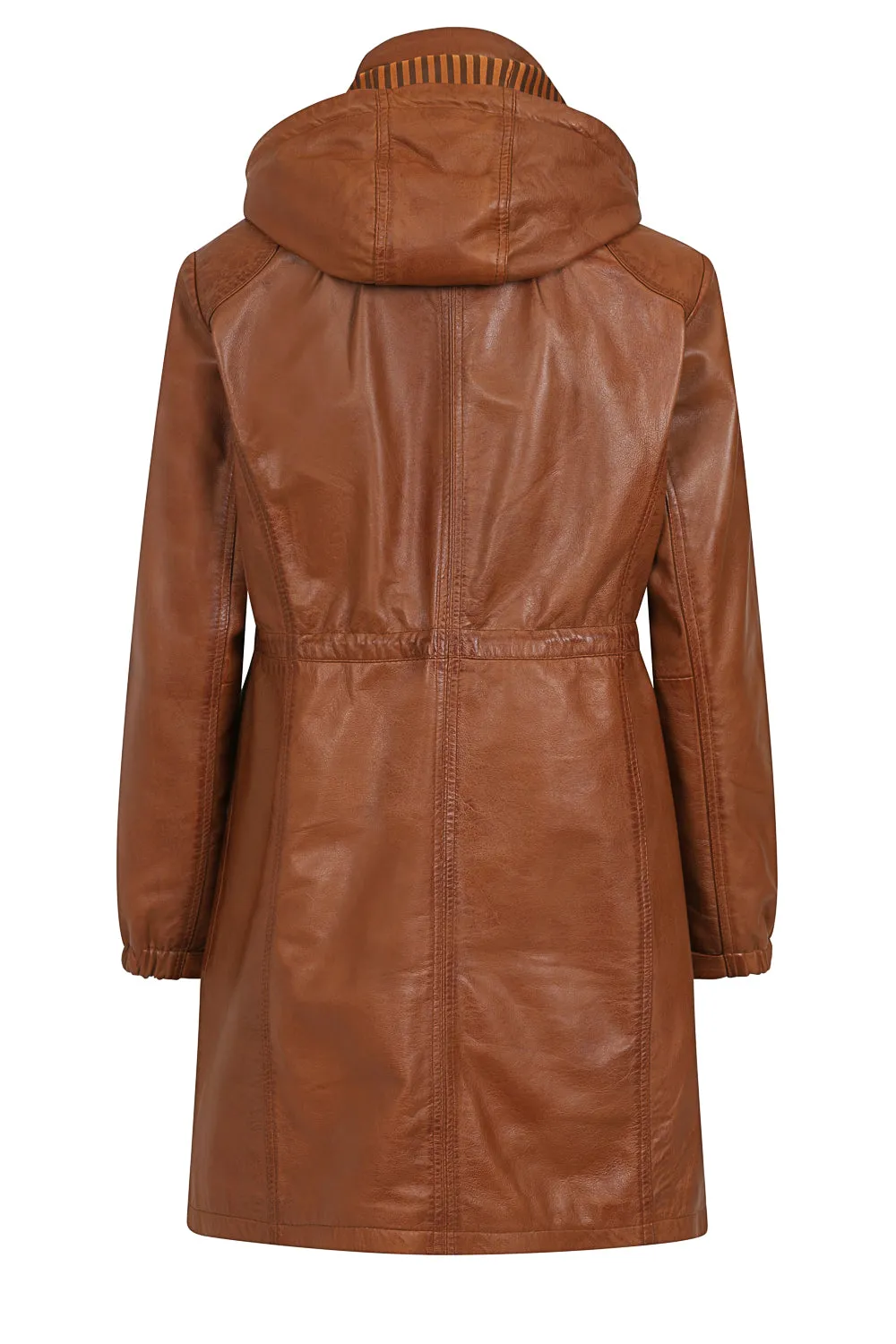 Women's  Length Tan Leather Duffle Coat - 'BECKY'