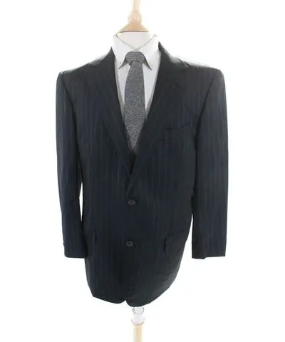 Zegna Mens Wool Striped Buttoned Long Sleeve Blazer Navy